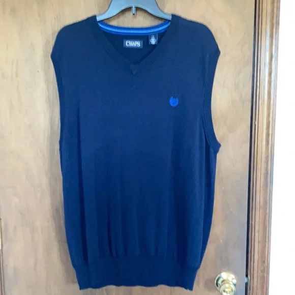Relisted Chaps sweater vest  navy blue cotton lighter weight size L - Picture 3 of 12